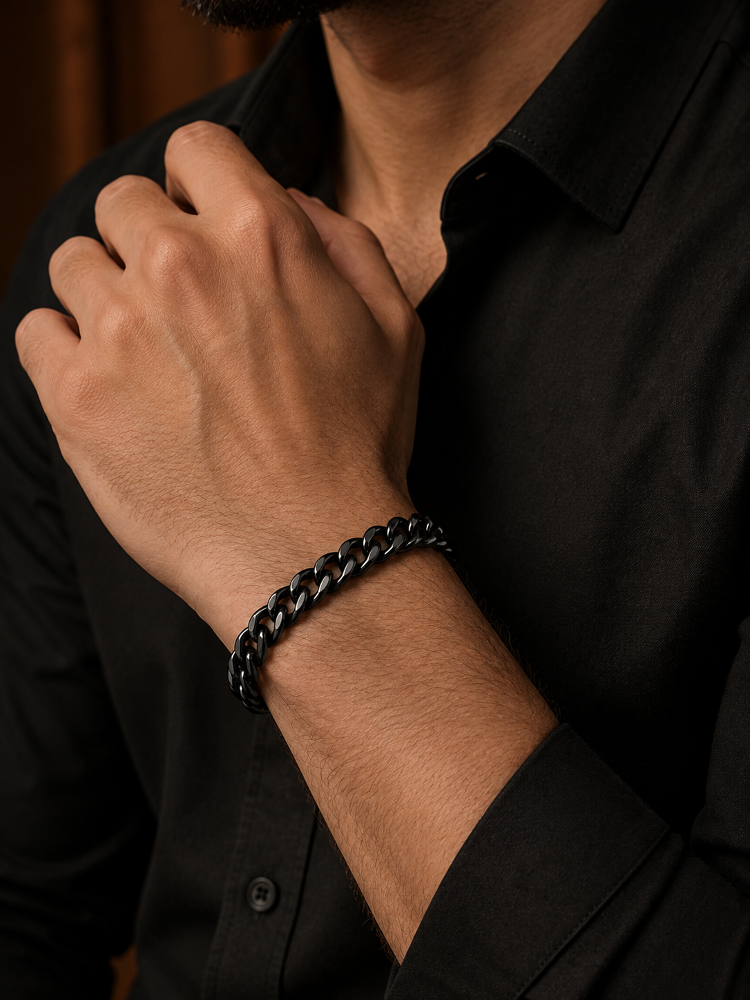Premium Black Stainless Steel Cuban Link Chain Bracelet for Men & Women