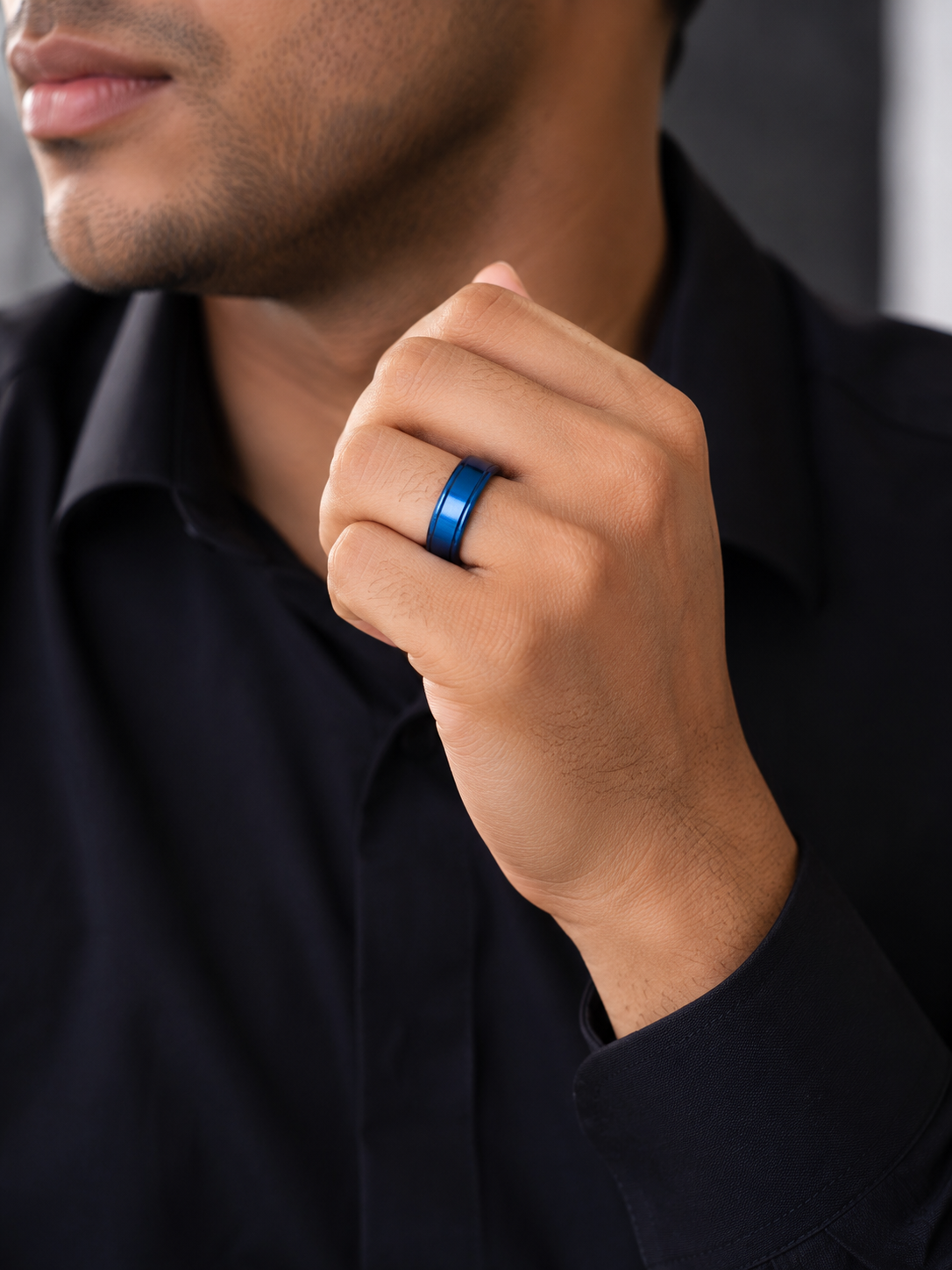 Premium Blue Stainless Steel Band Ring for Men & Women
