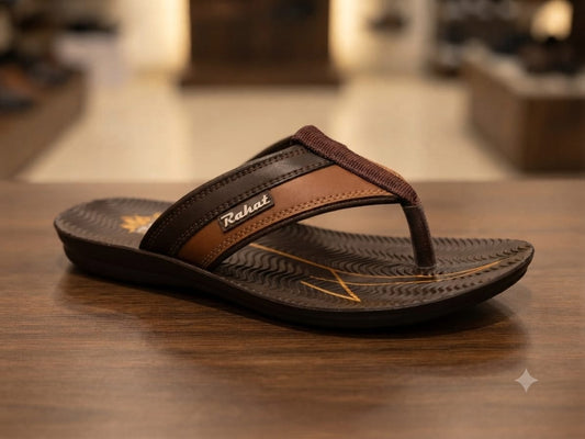 Men’s Premium Brown Leather-Style Casual Flip Flops – Comfortable Everyday Sandals