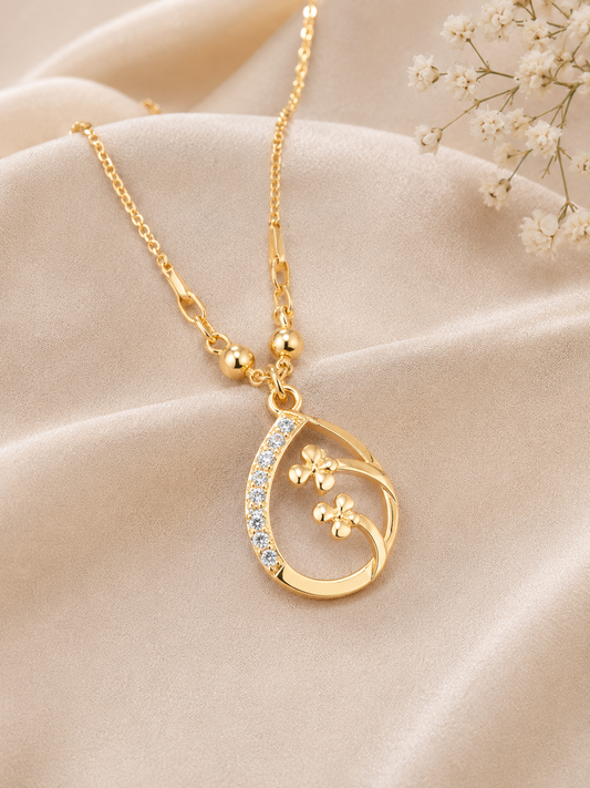 Elegant Gold Teardrop Floral Pendant Necklace for Women