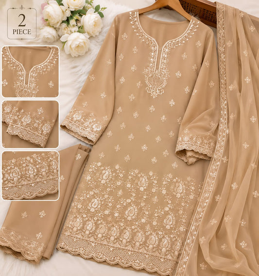 Elegant Beige Embroidered 2-Piece Lawn Suit with Matching Dupatta – Pakistani Women’s Unstitched Dress