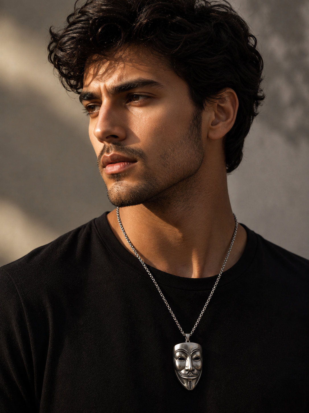 Men’s Silver Mask Pendant Necklace – Vintage Gothic Stainless Steel Statement Jewelry