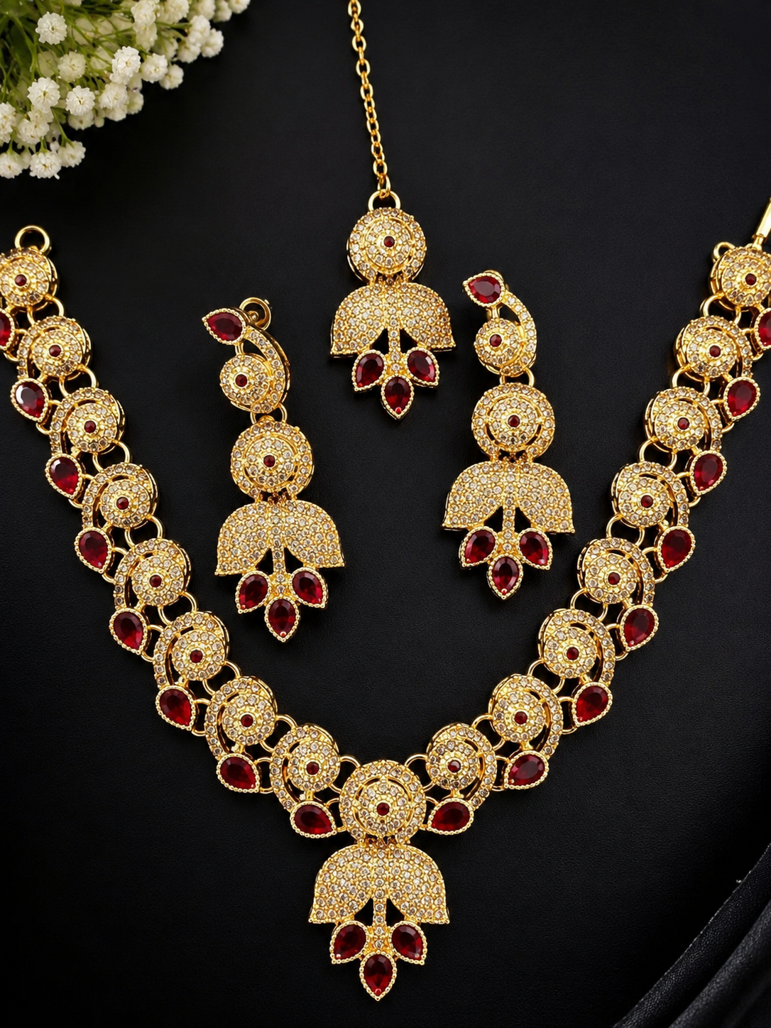 Elegant Red Stone Bridal Jewelry Set for Women | Artificial Fashion Jewelry
