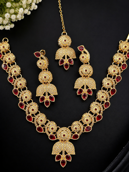 Elegant Red Stone Bridal Jewelry Set for Women | Artificial Fashion Jewelry