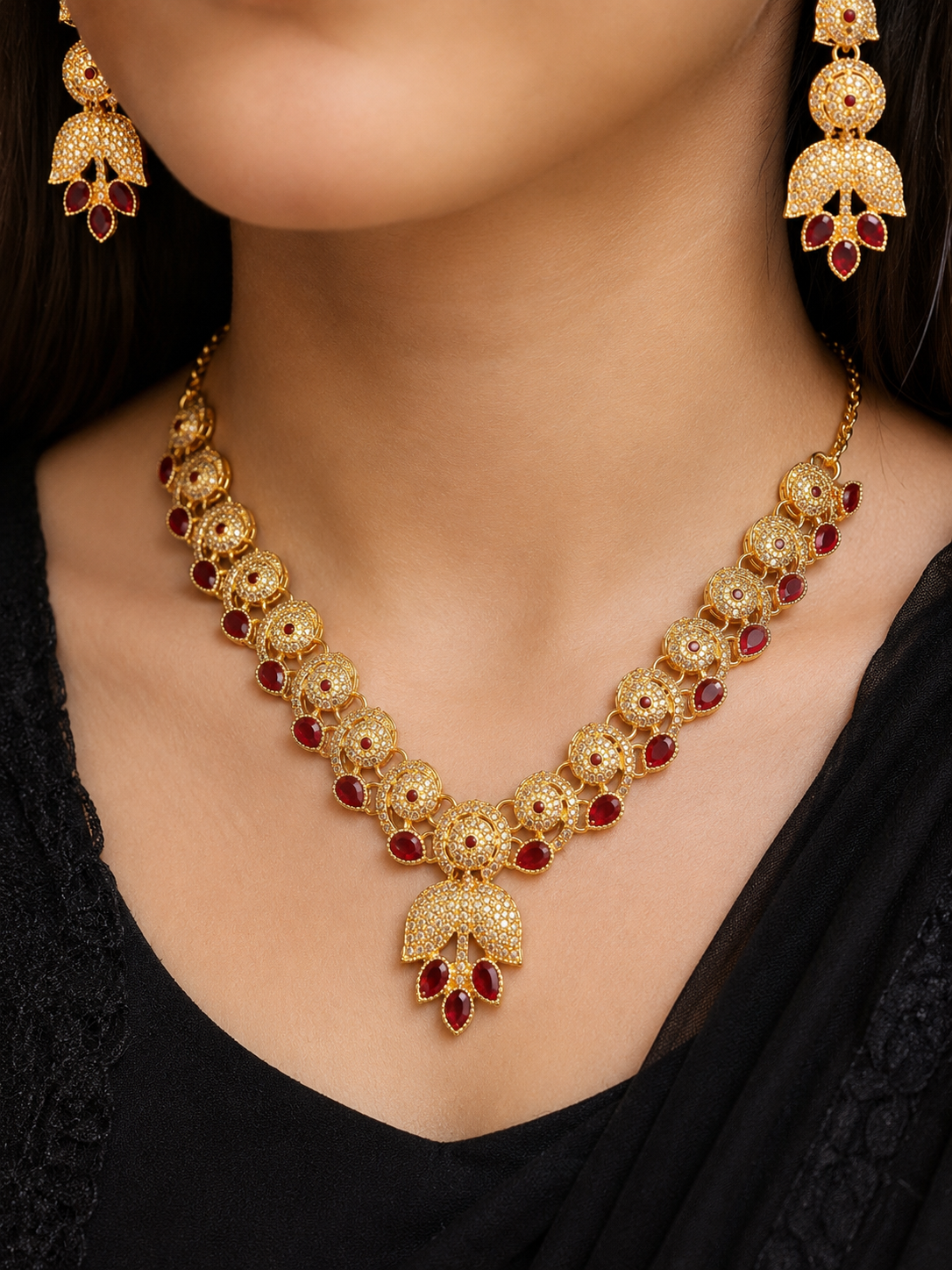 Elegant Red Stone Bridal Jewelry Set for Women | Artificial Fashion Jewelry
