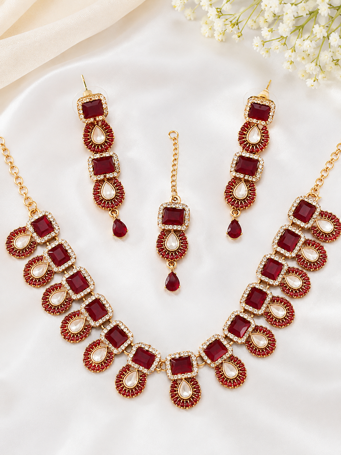 Elegant Maroon Stone Bridal Necklace Set for Women | Artificial Fashion Jewelry