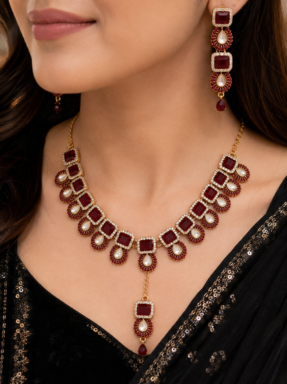 Elegant Maroon Stone Bridal Necklace Set for Women | Artificial Fashion Jewelry