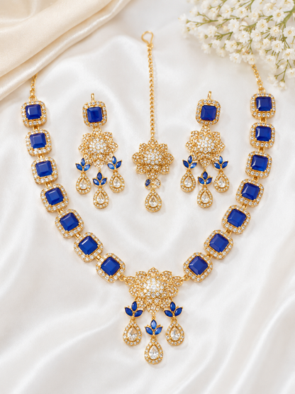 Royal Blue Stone Bridal Necklace Set for Women | Artificial Fashion Jewelry