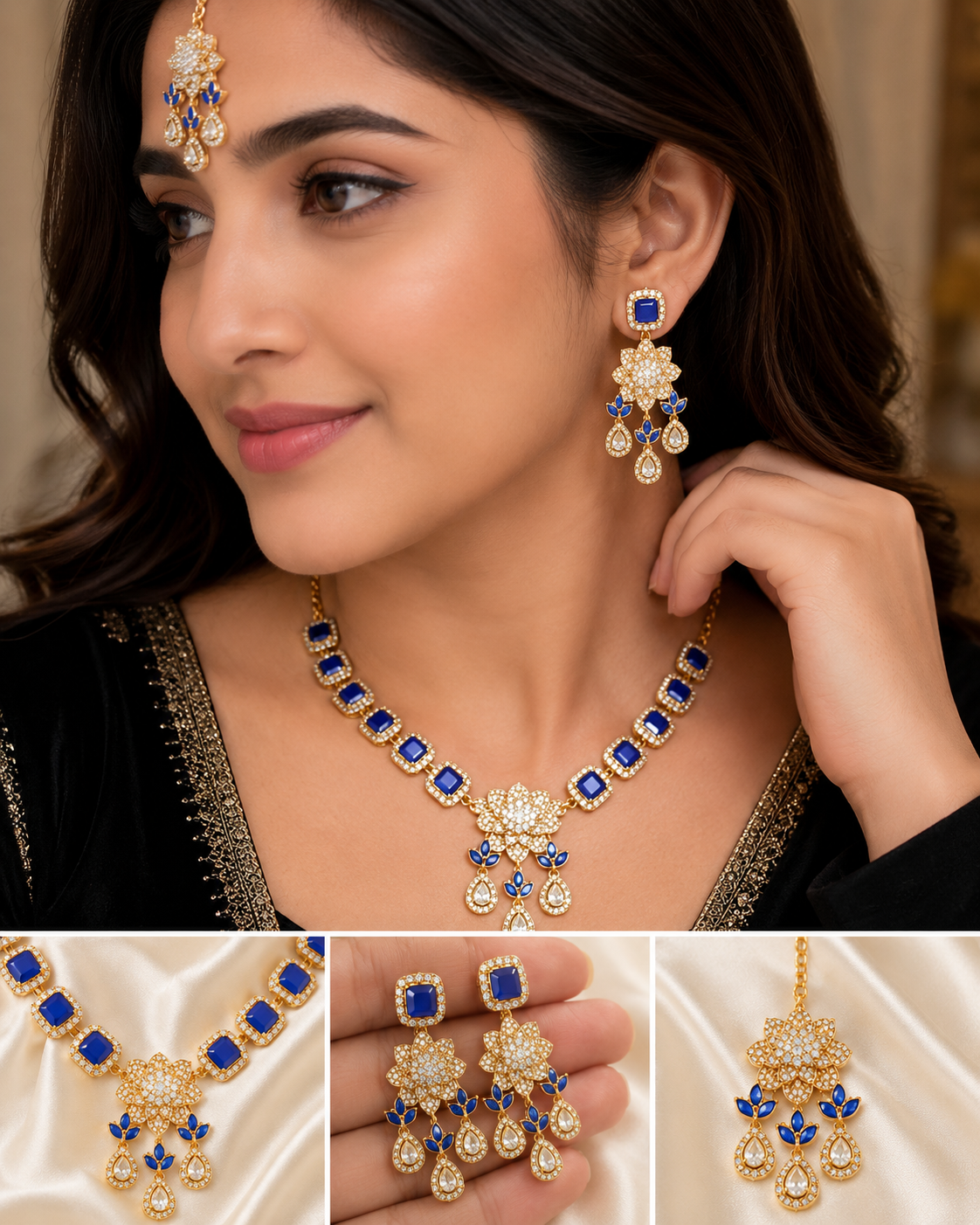 Royal Blue Stone Bridal Necklace Set for Women | Artificial Fashion Jewelry