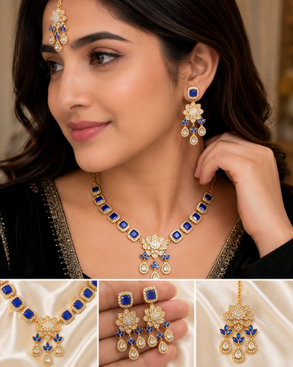 Royal Blue Stone Bridal Necklace Set for Women | Artificial Fashion Jewelry