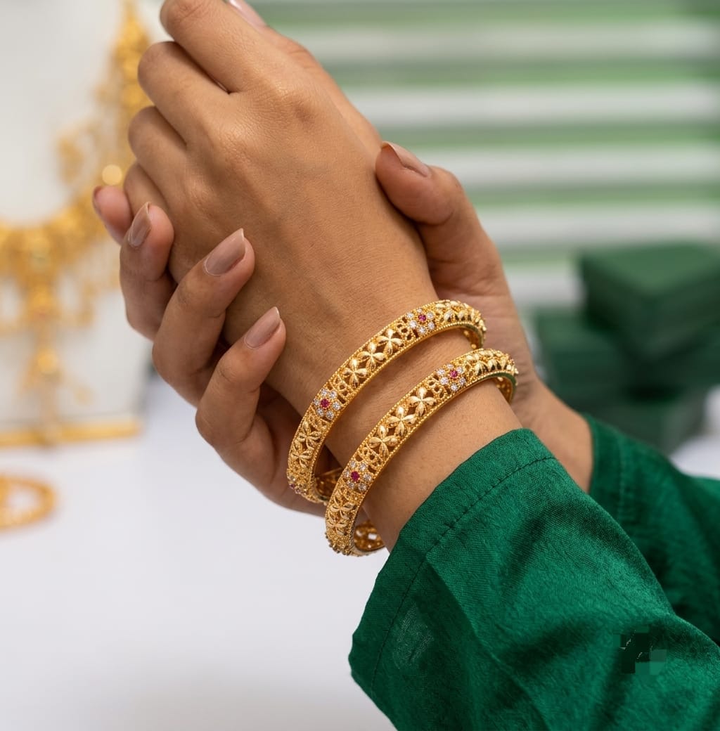 Traditional Stone-Studded Bridal Bangle Pair