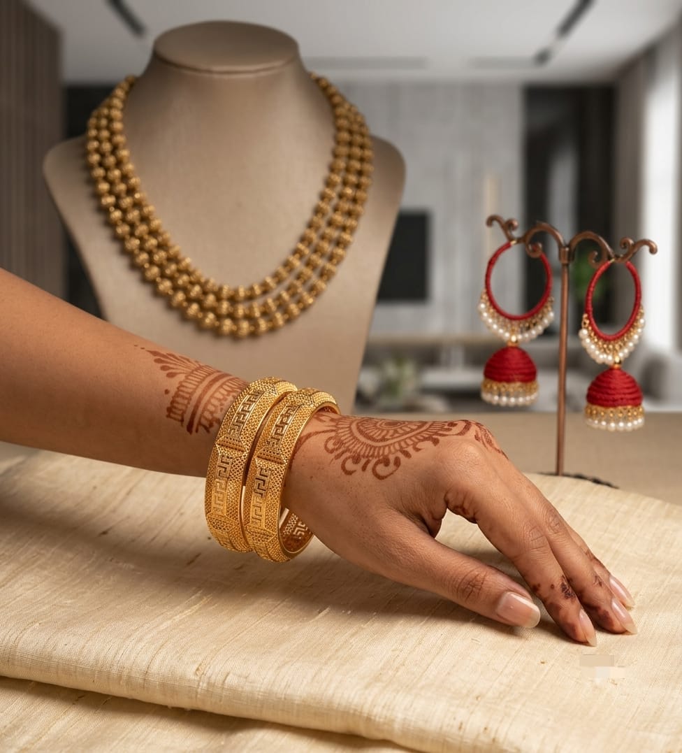 Designer Gold Plated Broad Bangle Set