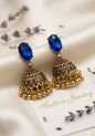 Vintage Gold-Plated Blue Crystal Jhumki Earrings