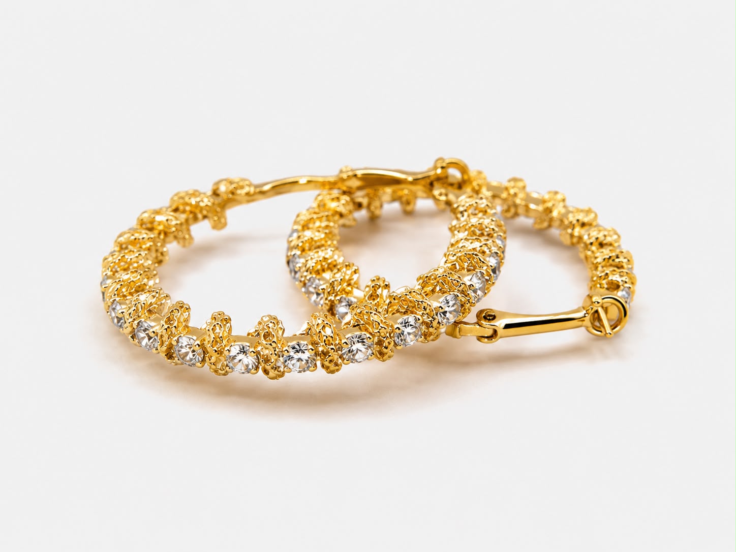 Luxury Artificial Gold Hoop Earrings with Crystal Stones