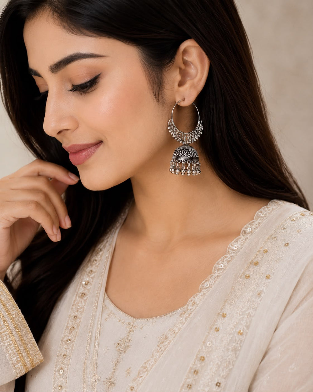 Premium Artificial Silver hoop Jhumka Earrings