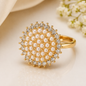Luxury Pearl Statement Ring – Gold Plated Crystal Fashion Ring