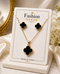 Elegant Black Clover Necklace & Earrings Set  Minimalist Jewelry