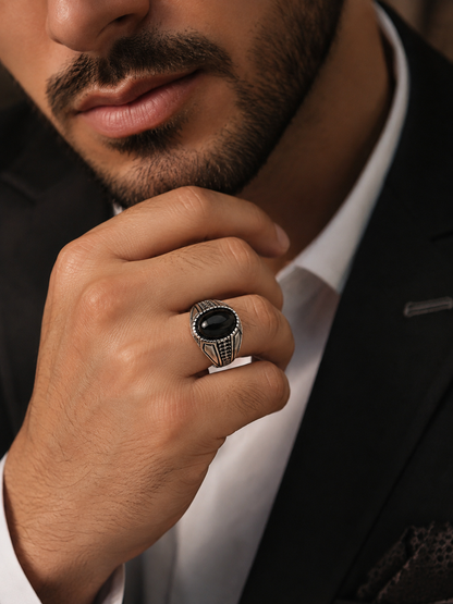 Men's Vintage Black Stone Statement Ring – Stainless Steel Gothic Fashion Ring