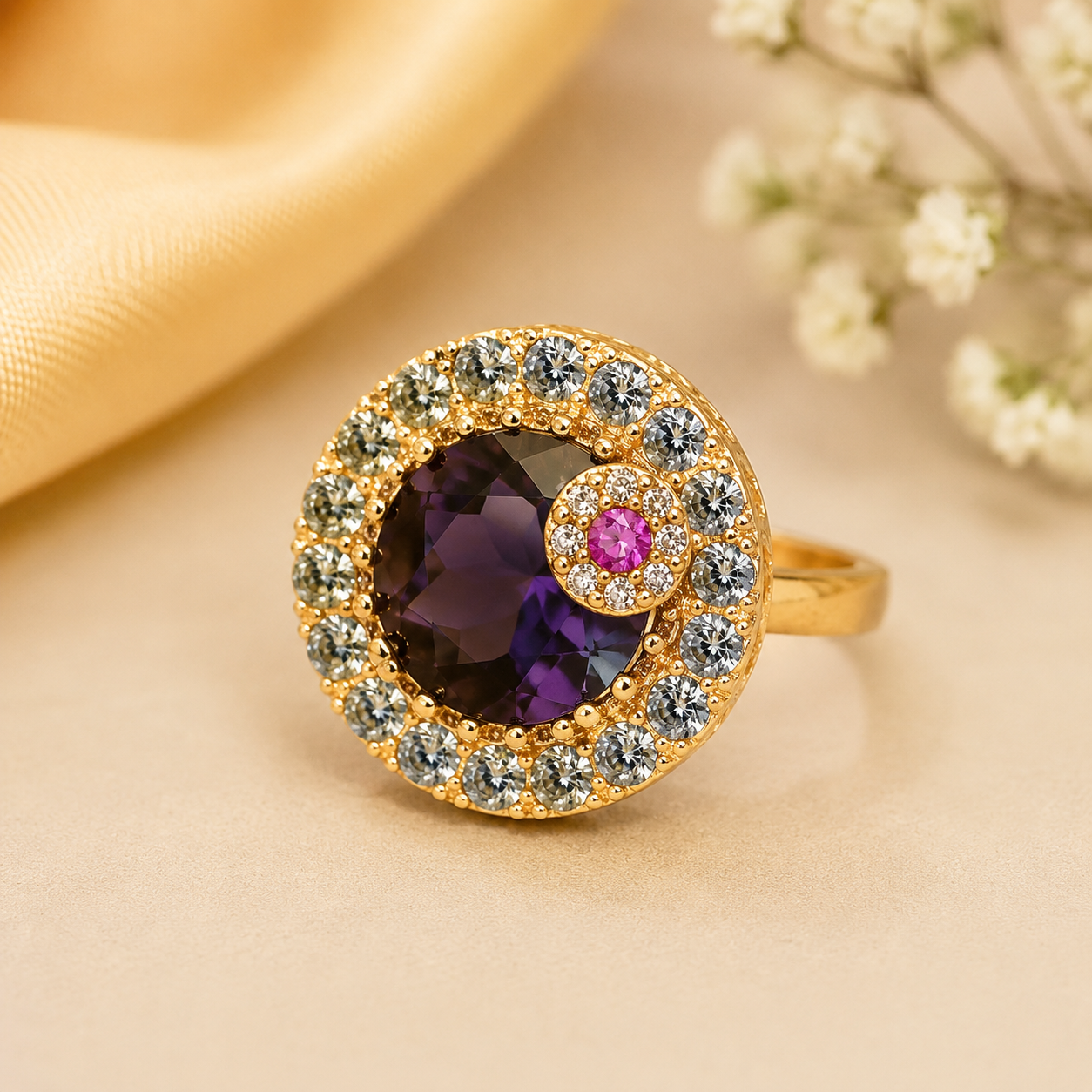 Luxury Purple Stone Gold Plated Ring – Crystal Zircon Fashion Ring