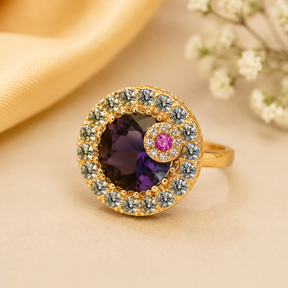 Luxury Purple Stone Gold Plated Ring – Crystal Zircon Fashion Ring