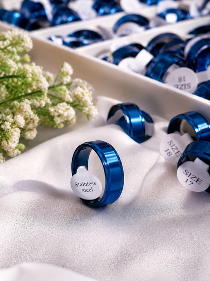 Premium Blue Stainless Steel Band Ring for Men & Women