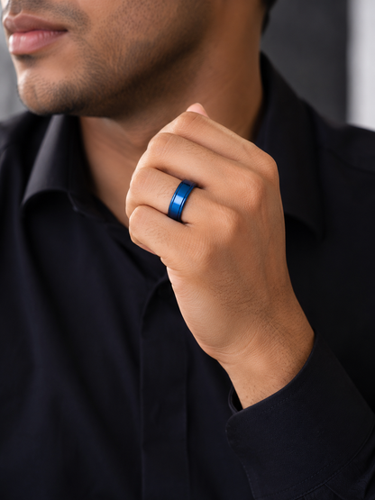 Premium Blue Stainless Steel Band Ring for Men & Women