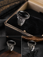 Vintage Black Stone Men's Statement Ring | Antique Silver Finish | Fashion Nagar