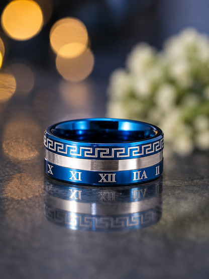 Luxury Blue Roman Numeral Stainless Steel Spinner Ring for Men