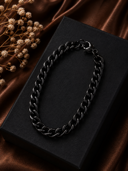 Premium Black Stainless Steel Cuban Link Chain Bracelet for Men & Women