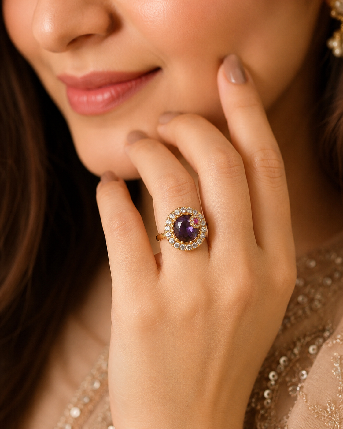 Luxury Purple Stone Gold Plated Ring – Crystal Zircon Fashion Ring