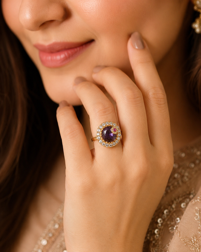 Luxury Purple Stone Gold Plated Ring – Crystal Zircon Fashion Ring