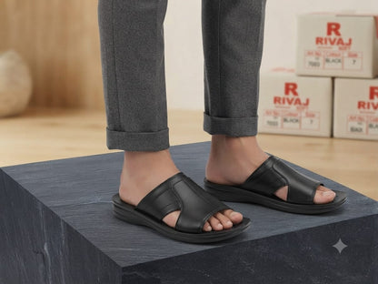 Men’s Premium Black Casual Leather-Style Slip-On Sandals – Comfortable Everyday