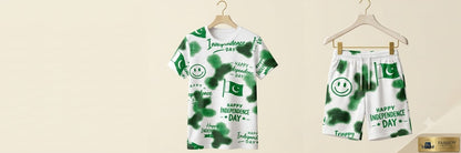 Kids’ Pakistan Independence Day T-Shirt & Shorts Set – Green & White Patriotic Summer Outfit