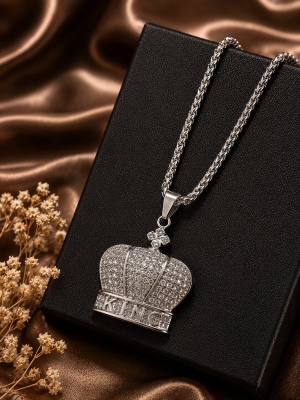 Men’s Luxury Crown Pendant Necklace – Silver King Crown Statement Chain