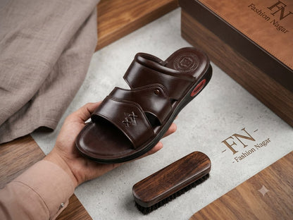 Men’s Premium Brown Leather Look Comfort Sandals – Stylish Casual Slip-On Footwear