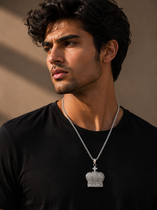 Men’s Luxury Crown Pendant Necklace – Silver King Crown Statement Chain