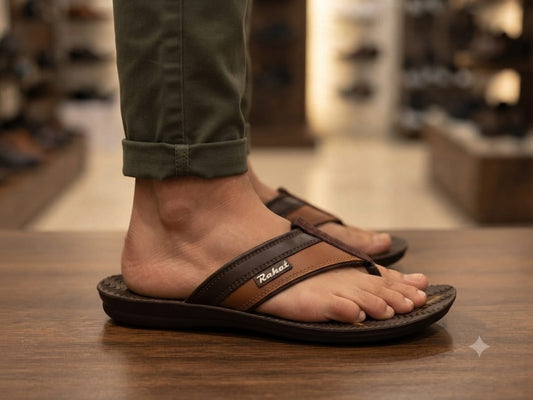 Men’s Premium Brown Leather-Style Casual Flip Flops – Comfortable Everyday Sandals