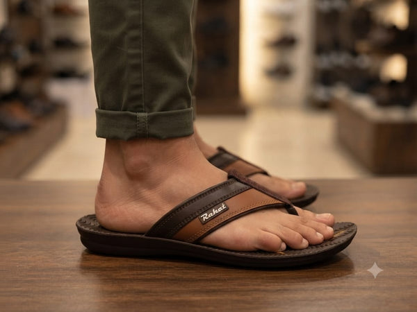 Men’s Premium Brown Leather-Style Casual Flip Flops – Comfortable Everyday Sandals