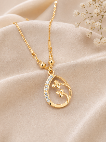 Elegant Gold Teardrop Floral Pendant Necklace for Women