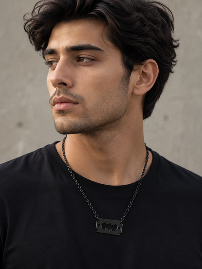 Men’s Black Razor Blade Pendant Necklace – Stainless Steel Gothic Statement Jewelry