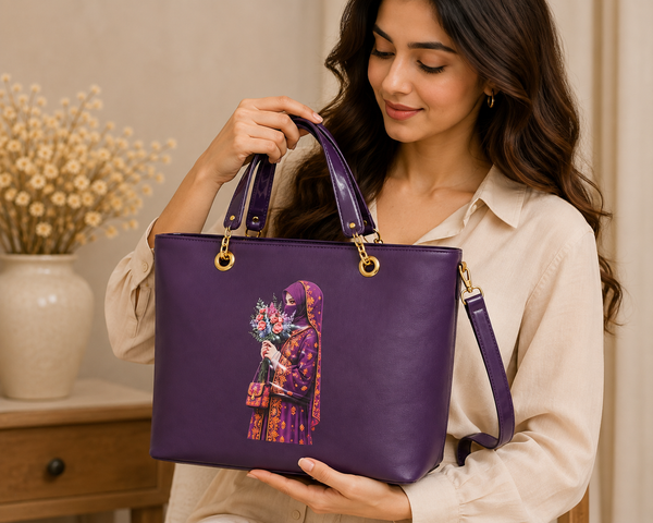 Elegant Purple Women Tote Bag with Artistic Printed Design & Shoulder Strap