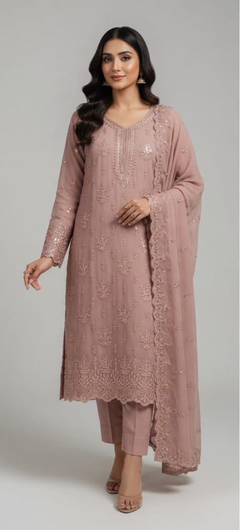 Women’s Blue Pure Chiffon 2-Piece Suit – Elegant Embroidered Pakistani Dress