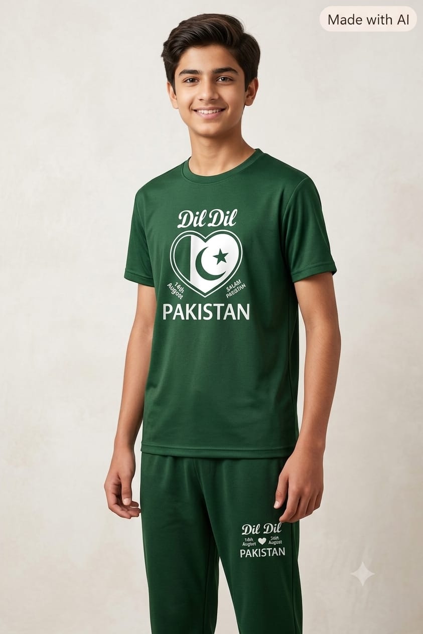 Pakistan Independence Day Green T-Shirt & Jogger Set – Dil Dil Pakistan 2-Piece Outfit