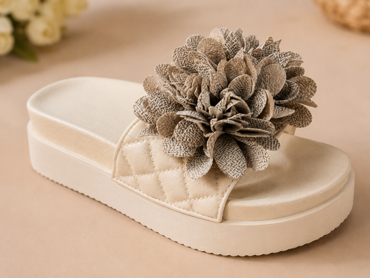 Women’s Floral Platform Sandals – Elegant Flower Slide Sandals