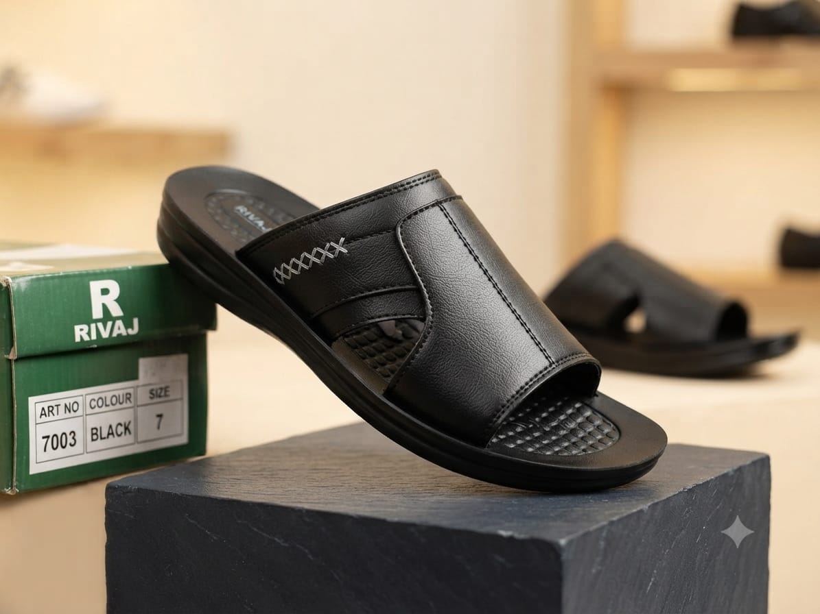 Men’s Premium Black Casual Leather-Style Slip-On Sandals – Comfortable Everyday