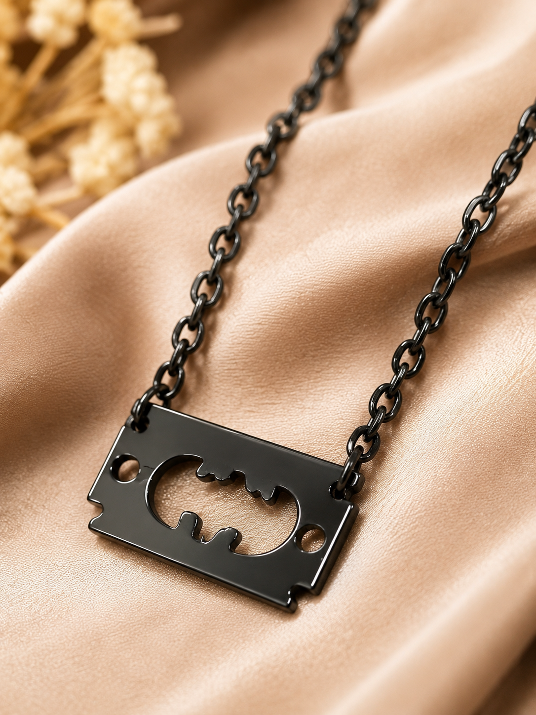 Men’s Black Razor Blade Pendant Necklace – Stainless Steel Gothic Statement Jewelry