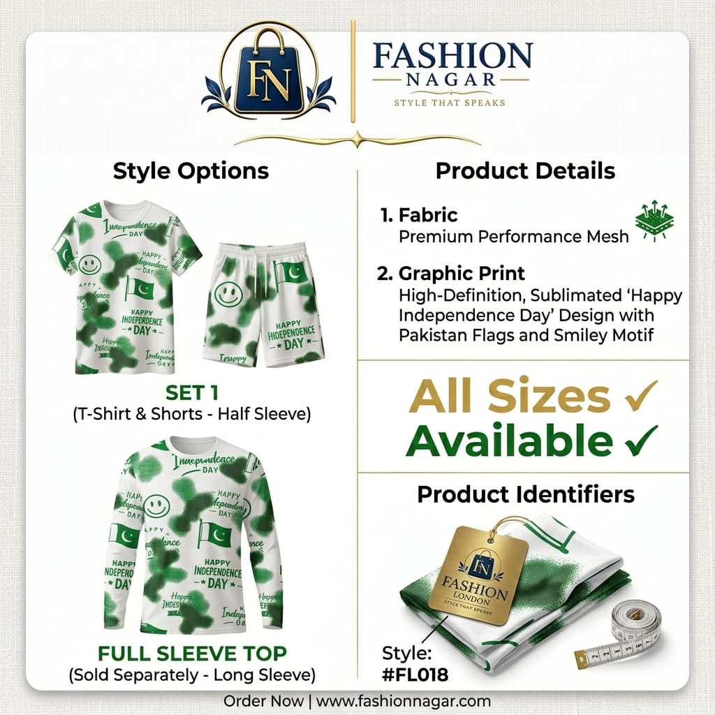 Kids’ Pakistan Independence Day T-Shirt & Shorts Set – Green & White Patriotic Summer Outfit
