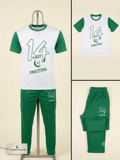 14 August Pakistan Independence Day T-Shirt & Jogger Set – Green & White 2-Piece Outfit