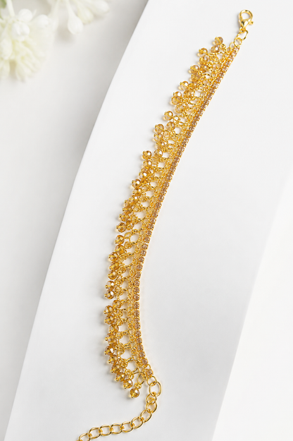 Stylish Golden Beaded Anklet | Artificial Fashion Jewelry for Girls & Women